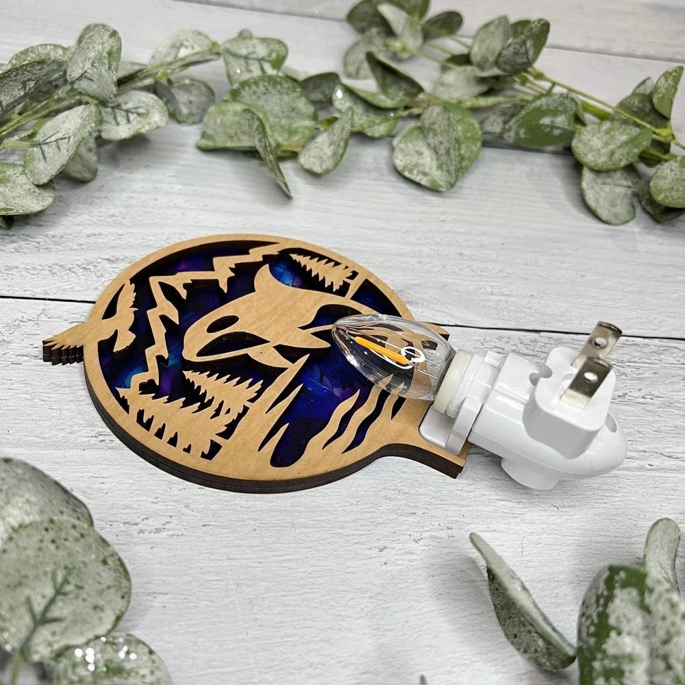 Orca Whale Night Light‎ Wood Pacific Northwest Mountain Scene Handcrafted